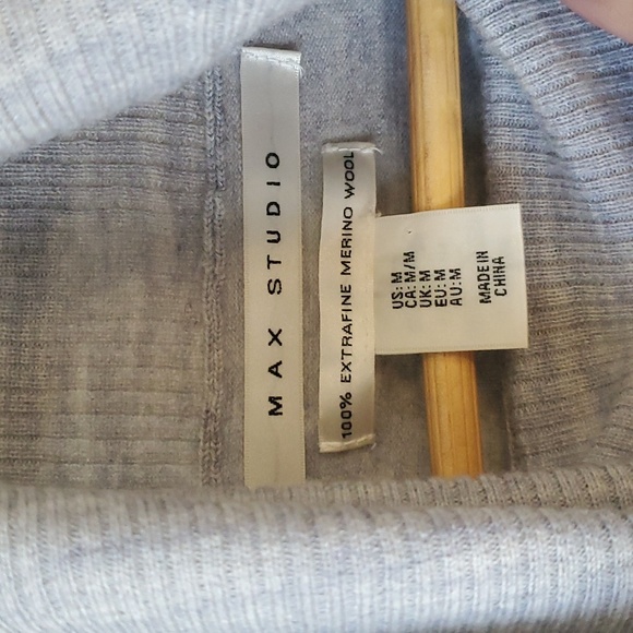 Max Studio Merino Wool Turtleneck Sweater, Black/Gray/White - Picture 3 of 3